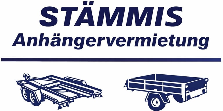 Stämmis Anhängervermietung Logo mit zwei Anhängertypen - Tieflader und Kastenanhänger